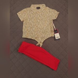 Kids Floral Button Down Shirt And Leggings Set